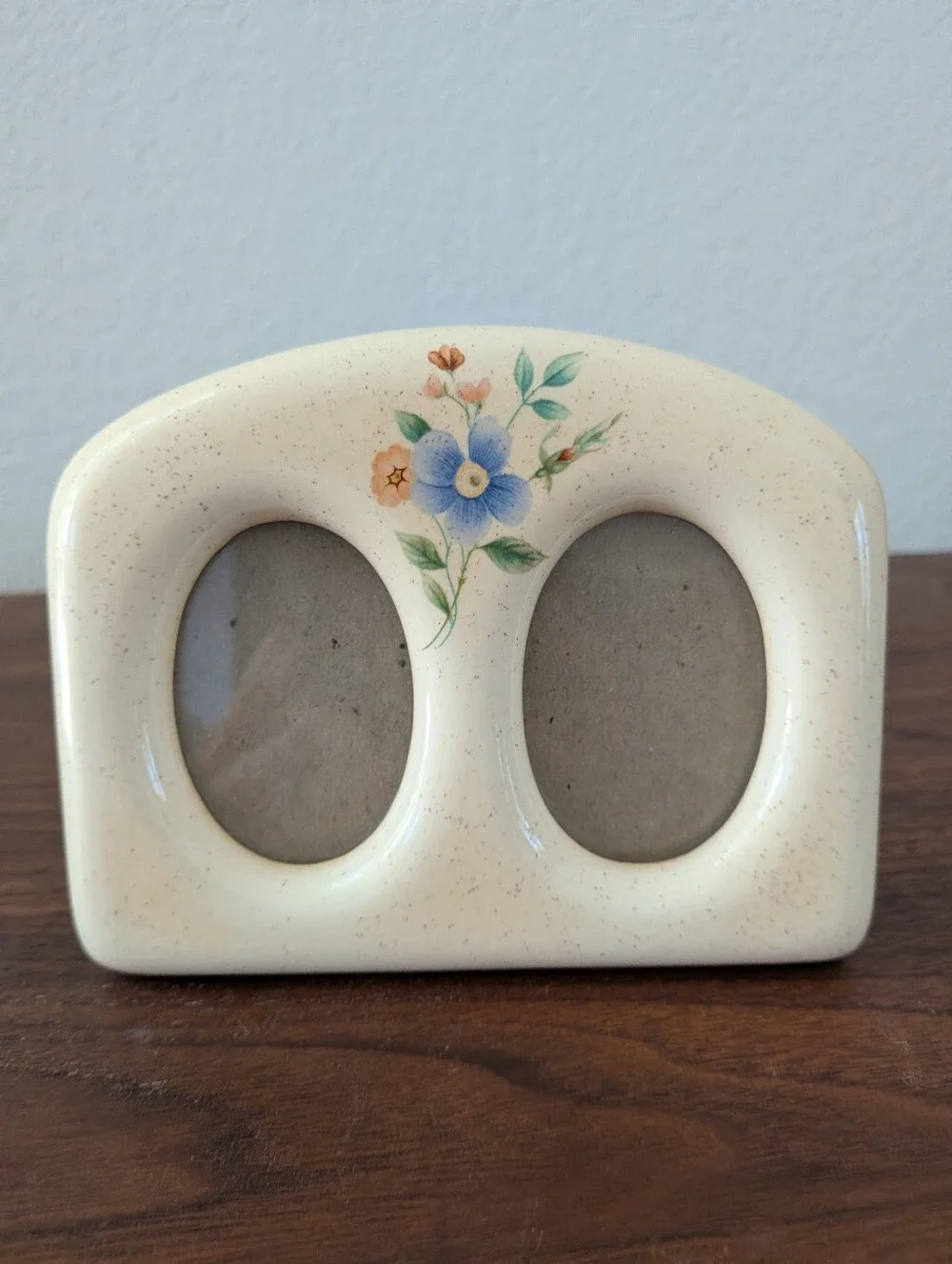VTG Ceramic Double Oval Small Floral Picture Frame Cottagecore Sabby Chic 5